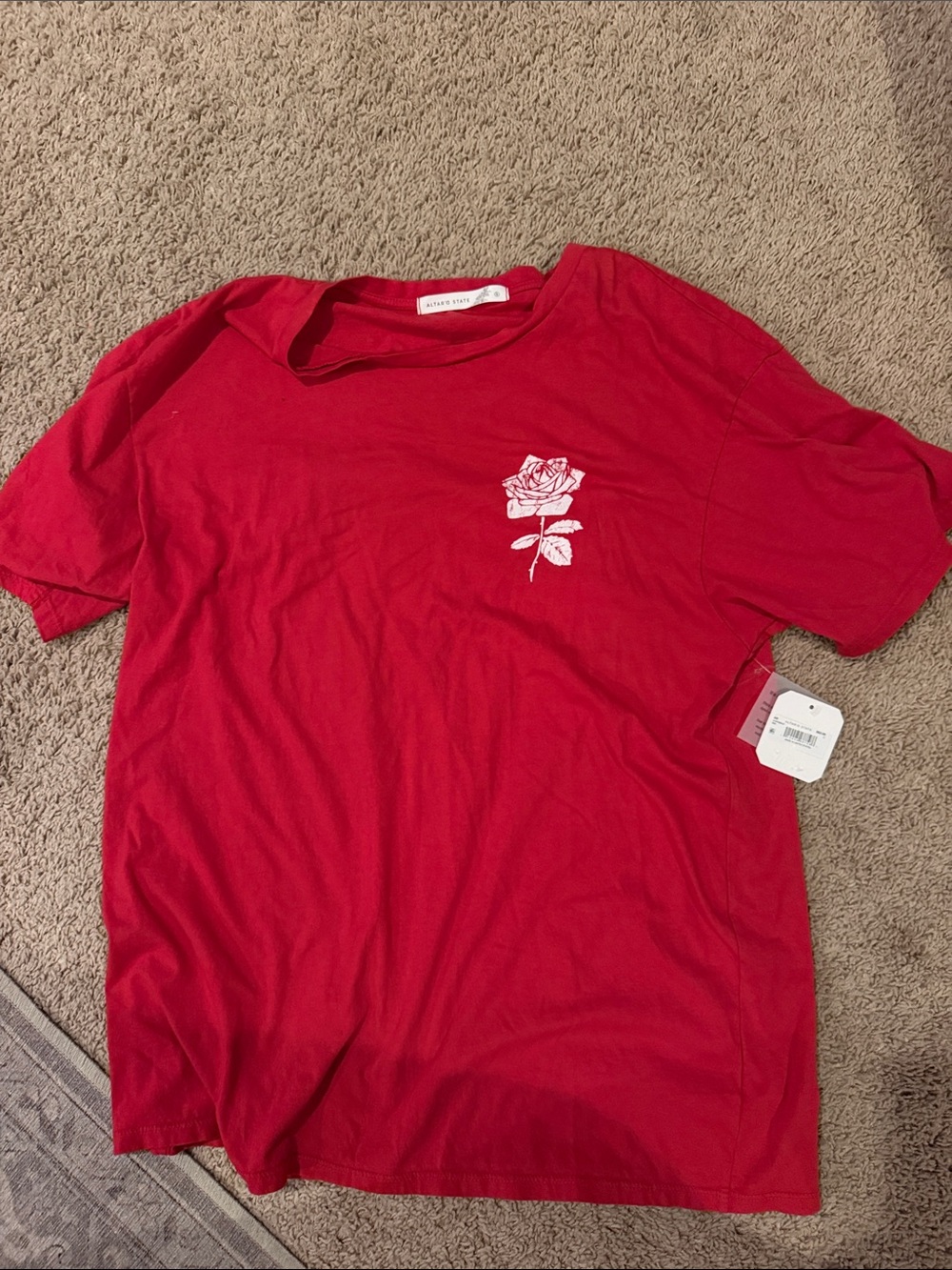 Altar'd State Red Tee with White Rose Graphic